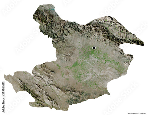 Qazvin, province of Iran, on white. Satellite photo