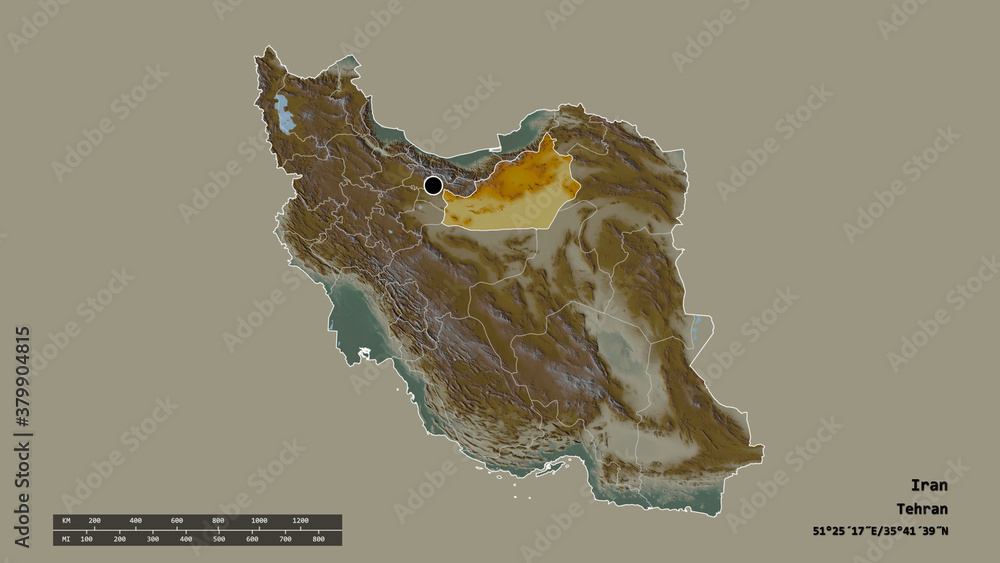 Location of Semnan, province of Iran,. Relief