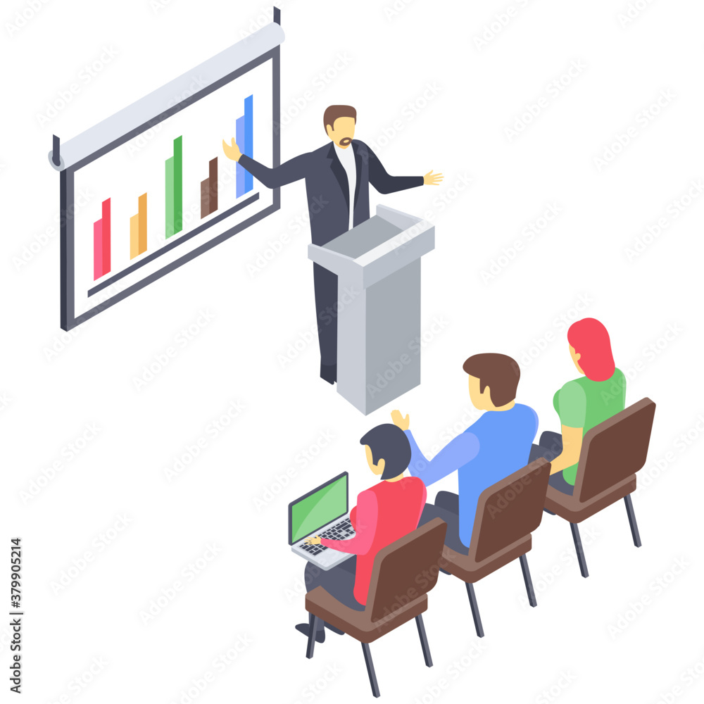 Isometric design of business presentation icon.
Isometric design of business presentation icon.