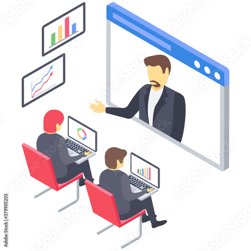 
Isometric design of business presentation icon.
