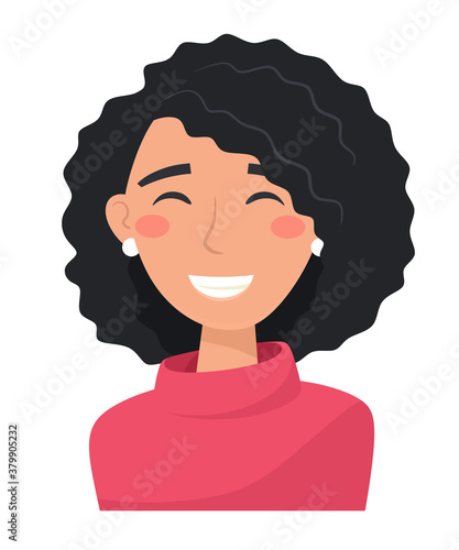 Happy and contented woman. Vector illustration in flat style.