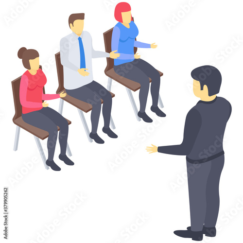 
Icon of table talk isometric design.
