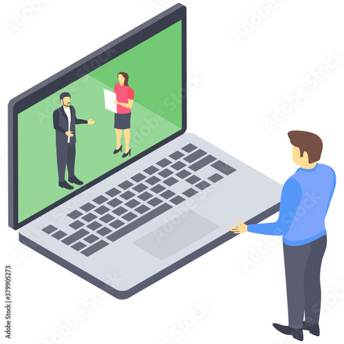 
Icon of table talk isometric design.
