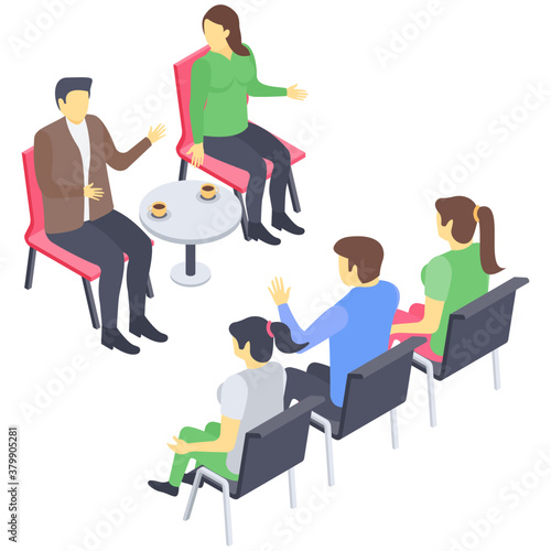 
Icon of table talk isometric design.
