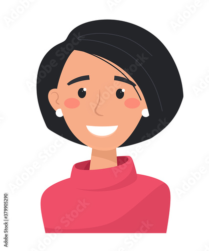 Happy and contented woman. Vector illustration in flat style.