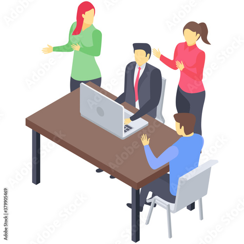 
Icon of table talk isometric design.
