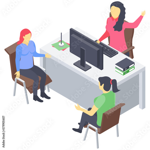 
Icon of table talk isometric design.
