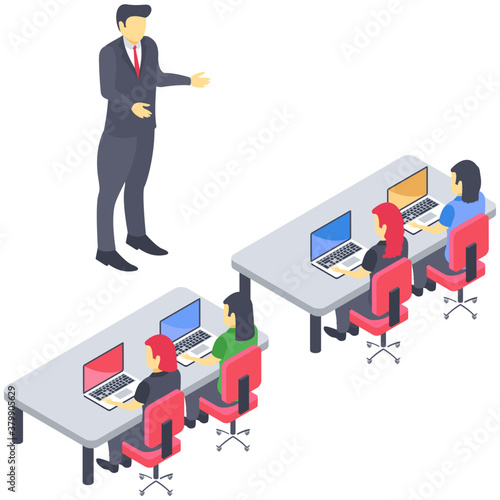 
Icon of table talk isometric design.
