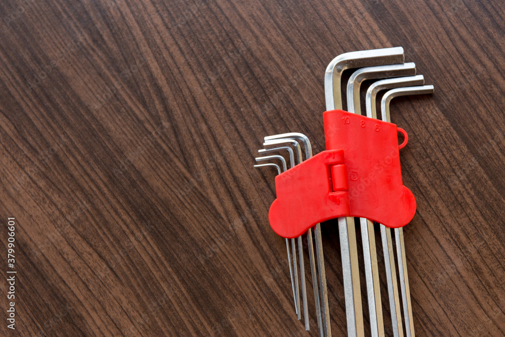 A set of allen, hex keys,Allen key or Hexagonal key also called inbus