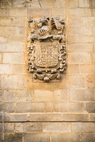 Coat of arms on a stone medieval facade