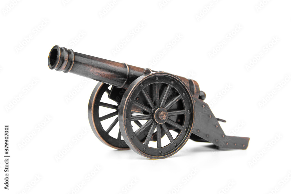 Ancient cannon on wheels isolated on white background. Ancient cannon on wheels isolated on white background.