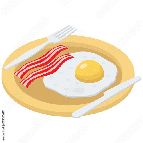 
Fried egg with bacon isometric icon 
