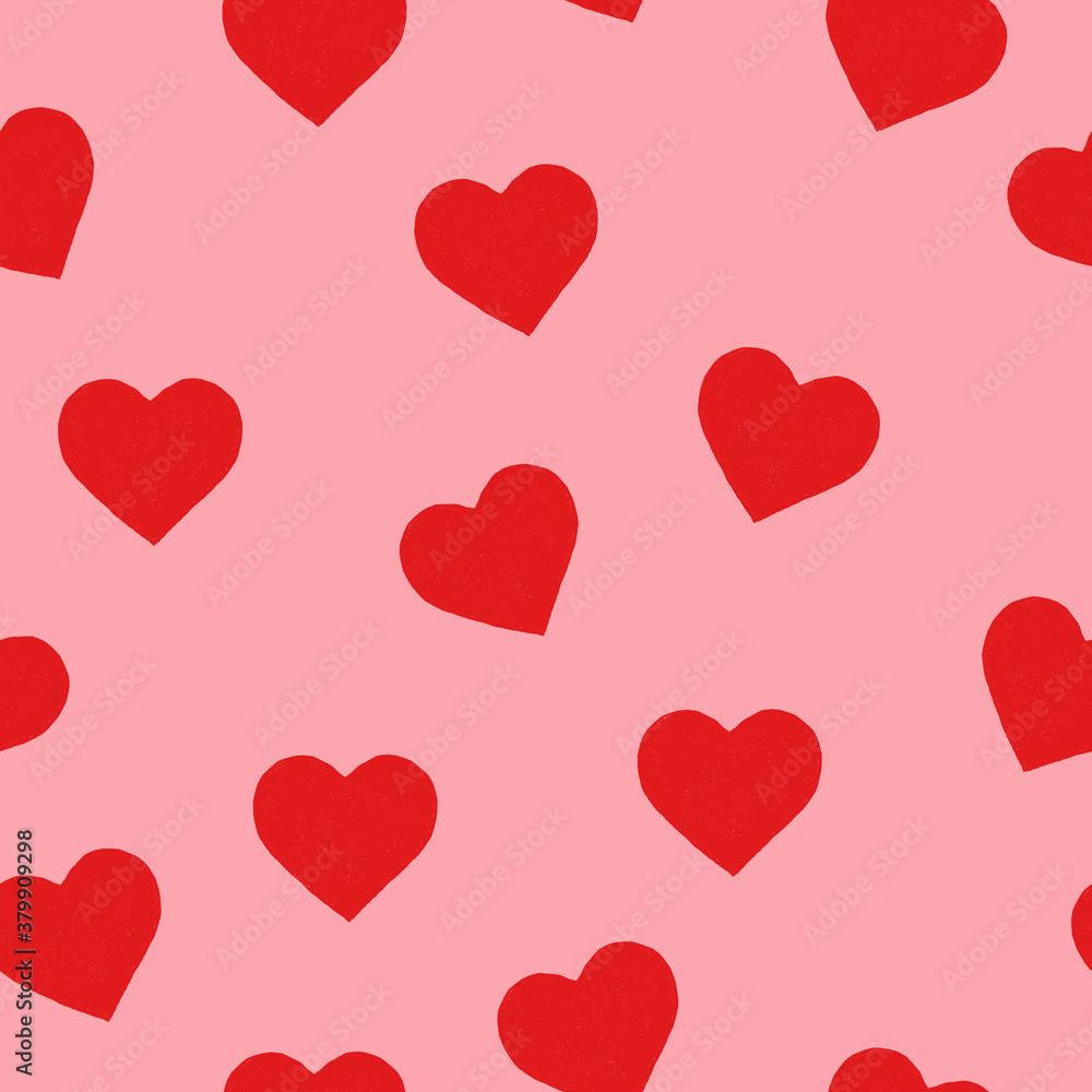 red hearts on a pink background seamless pattern