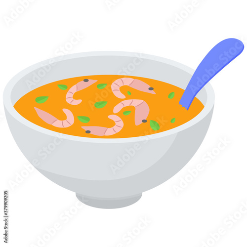 
Tom yum soup icon in isometric design 
