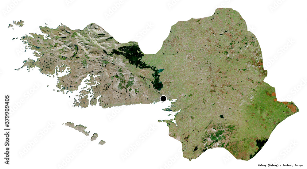 Galway, county of Ireland, on white. Satellite