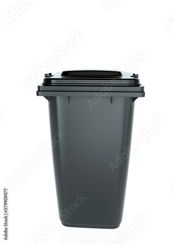 black garbage can on white background - 3D Rendering © crevis