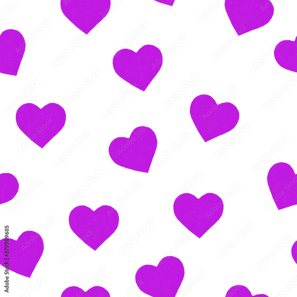 purple hearts on a white background seamless pattern