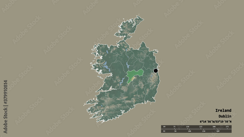 Location of Offaly, county of Ireland,. Relief Location of Offaly, county of Ireland,. Relief