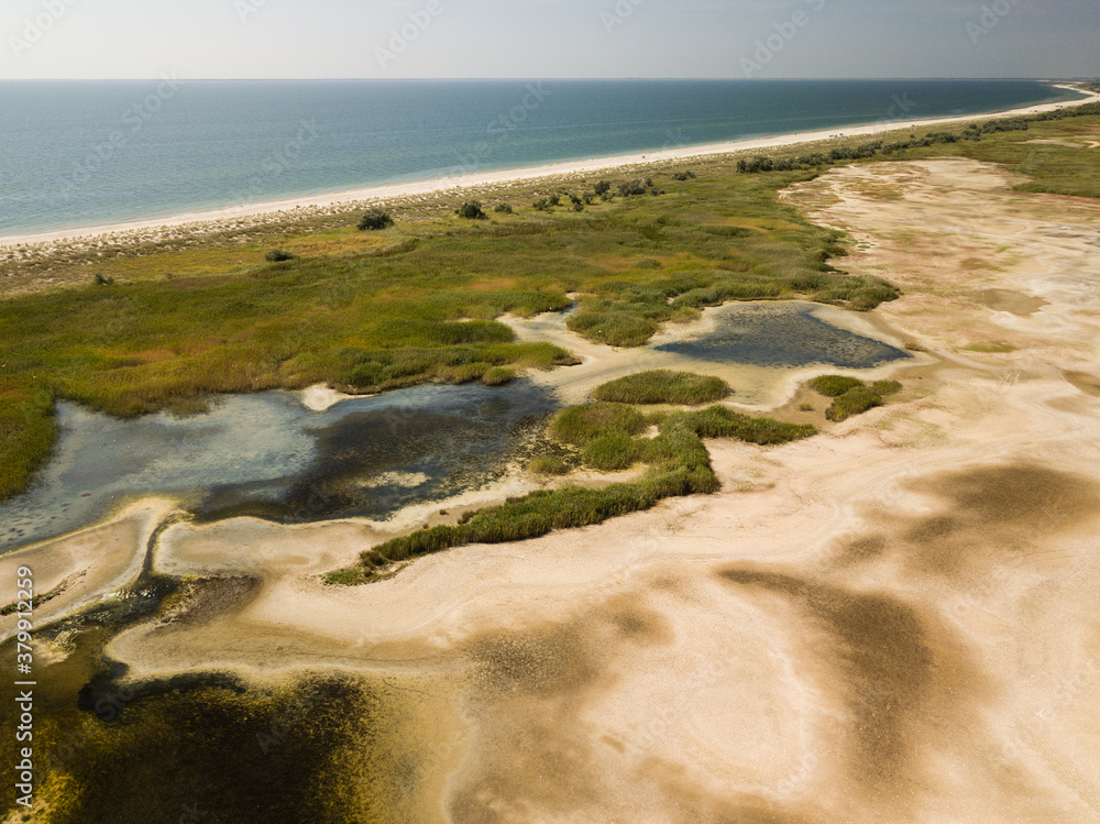 Aerial view of Tuzly Estuary National Nature Park near by Black Sea coast, Ukraine Aerial view of Tuzly Estuary National Nature Park near by Black Sea coast, Ukraine