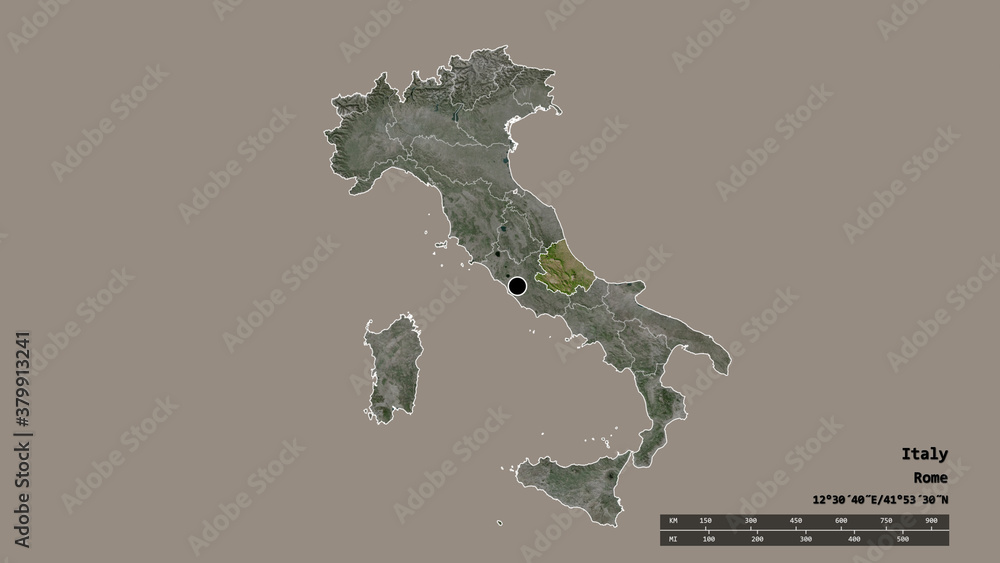 Location of Abruzzo, region of Italy,. Satellite