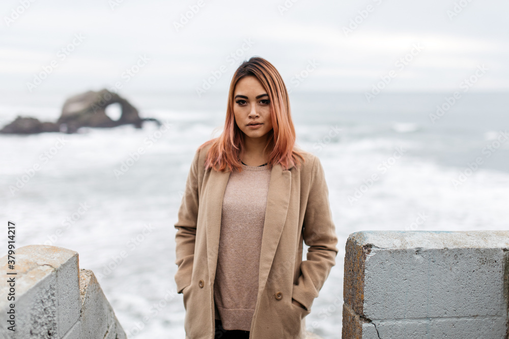 Portrait of young fashionable stylish female outdoors in nature Portrait of young fashionable stylish female outdoors in nature