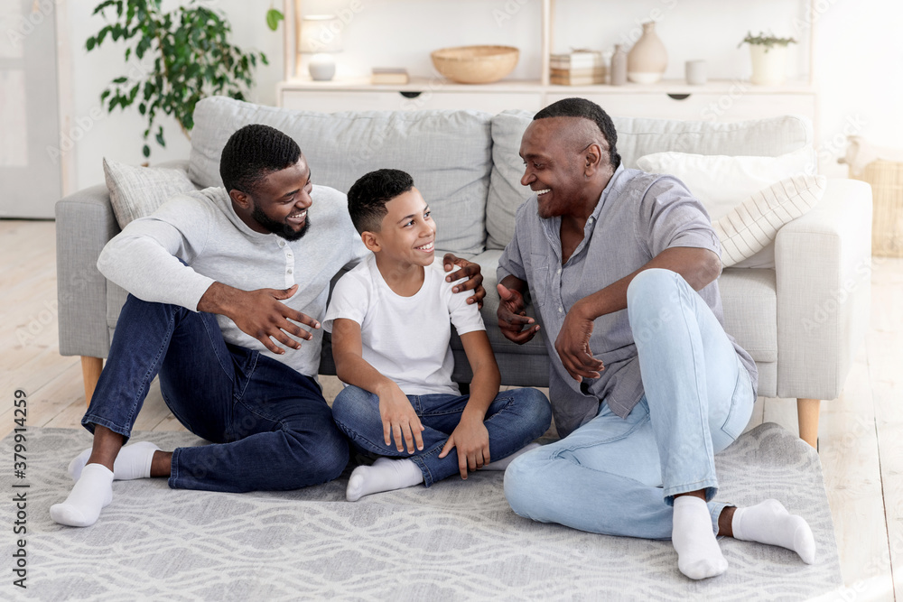 Time With Family. Black Boy Bonding With Dad And Grandfather At Home Time With Family. Black Boy Bonding With Dad And Grandfather At Home