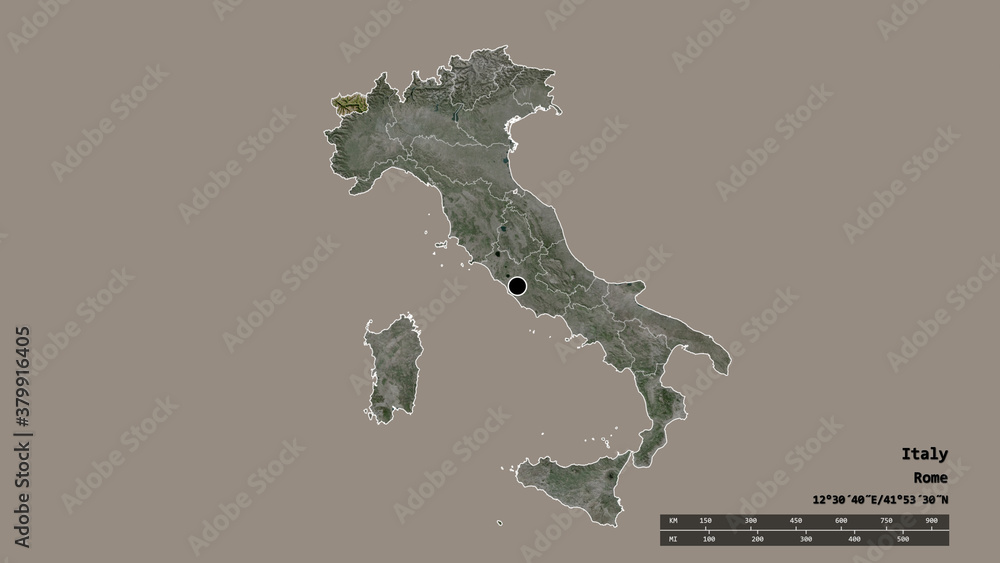 Location of Valle d'Aosta, autonomous region of Italy,. Satellite