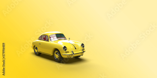 3d render Yellow retro toy car on yellow background. Summer travel concept. Taxi. Krasnodar, 18, July 2020 © Sveta Khoruzhaia
