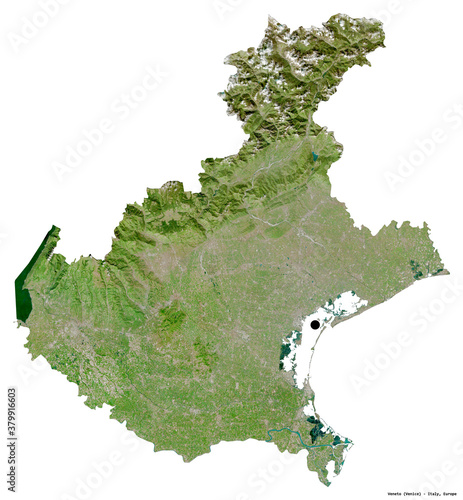 Veneto  region of Italy  on white. Satellite