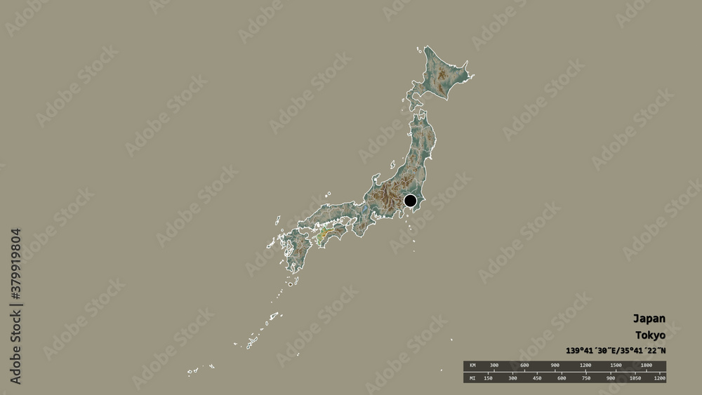 Fototapeta premium Location of Ehime, prefecture of Japan,. Relief