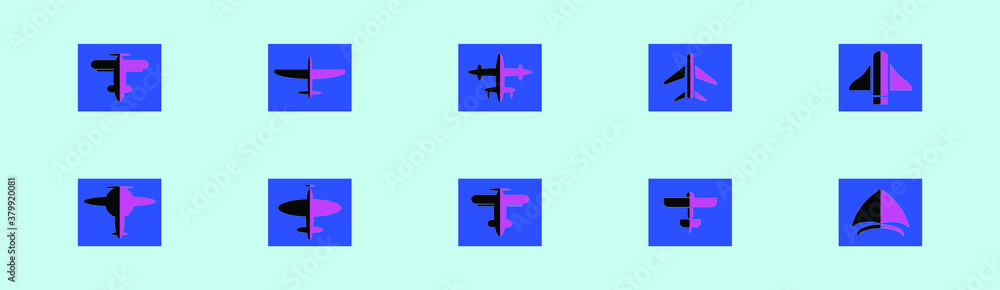 set of airplane cartoon icon design template with various models. vector illustration isolated on blue background