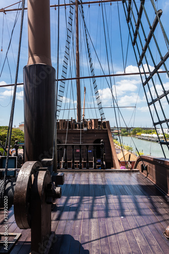 Replica of a Portugees ship in the port of Melaka, old town in Malaysia photo