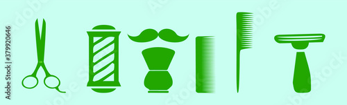 set of barber tools cartoon icon design template with various models. vector illustration isolated on blue background