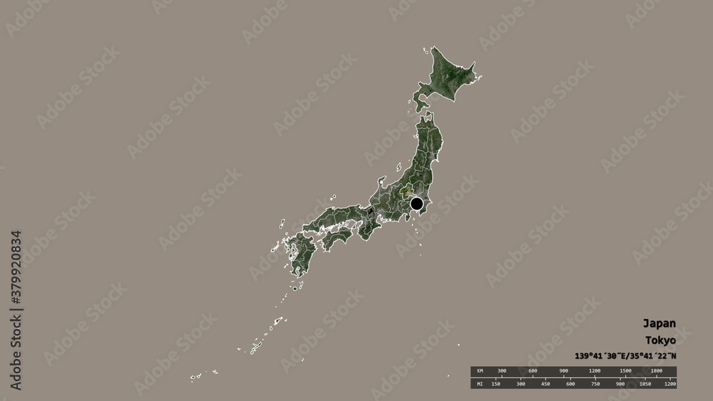 Location of Gunma, prefecture of Japan,. Satellite