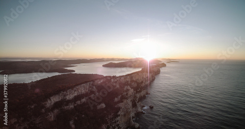 aerial shot of Sunrise over the Telascica Naturepark, Dugi Otok, Croatia photo