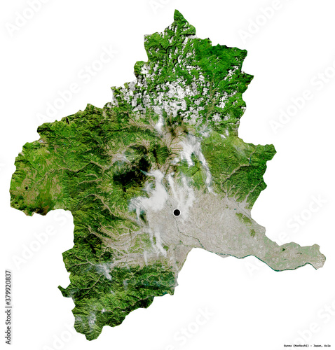 Gunma, prefecture of Japan, on white. Satellite photo