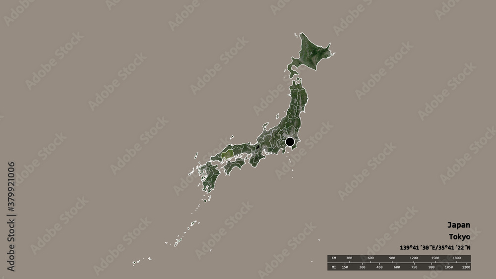 Fototapeta premium Location of Hiroshima, prefecture of Japan,. Satellite