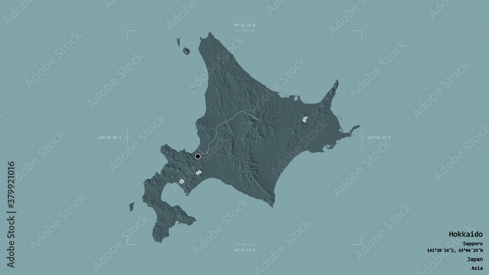 Hokkaido - Japan. Bounding box. Administrative