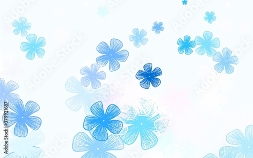 Light Blue, Red vector doodle template with flowers.