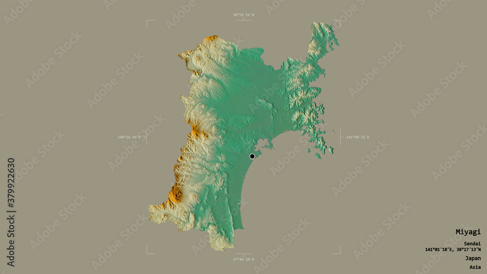 Miyagi - Japan. Bounding box. Relief Miyagi - Japan. Bounding box. Relief