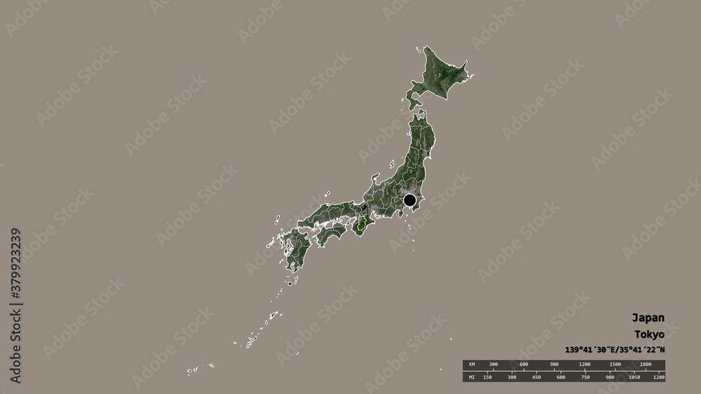 Location of Nara, prefecture of Japan,. Satellite