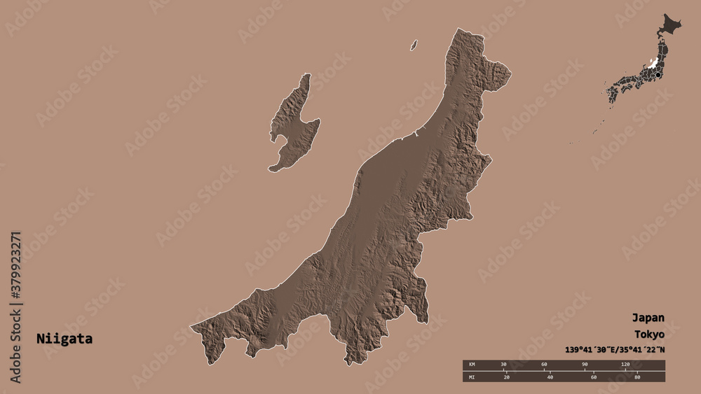 Niigata, prefecture of Japan, zoomed. Administrative