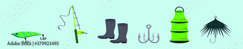 set of fishing element. lure, hook and more cartoon icon design template with various models. vector illustration isolated on blue background