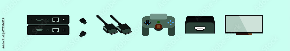 set of HDMI cable and computer design template with various models. vector illustration isolated on blue background set of HDMI cable and computer design template with various models. vector illustration isolated on blue background