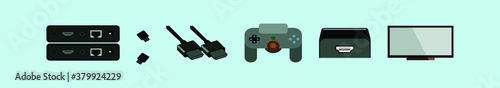 set of HDMI cable and computer design template with various models. vector illustration isolated on blue background
