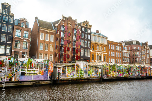 Bloemenmarkt , Flowers floating market in Amsterdam , Netherlands