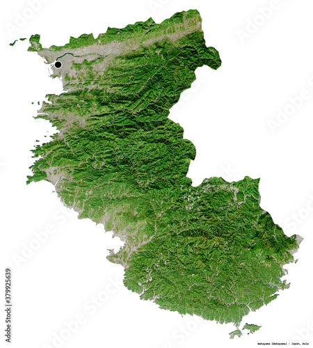 Wakayama, prefecture of Japan, on white. Satellite
