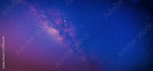 Beautiful panorama view universe space of colorful milky way galaxy with stars on a night sky  Space background  Long exposure photograph with grain or noise - Image