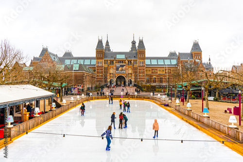 Nice view from Rijksmuseum in Amsterdam during Autumn , Netherlands photo