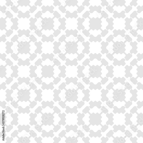 Vector geometric seamless pattern. Simple abstract texture with ornamental grid, mesh, curved lattice, floral shapes. Subtle white and light gray background. Repeat design for decor, textile, print